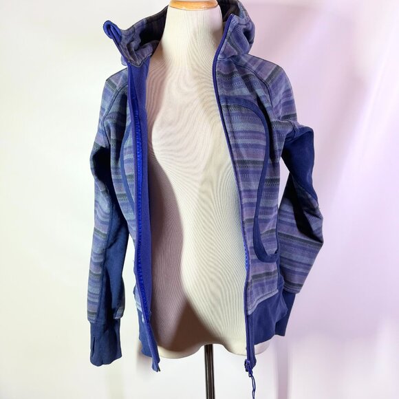 Lululemon Size 6 Full Zip Hooded Jacket Striped Fleece Lined *Flaws - Picture 11 of 14